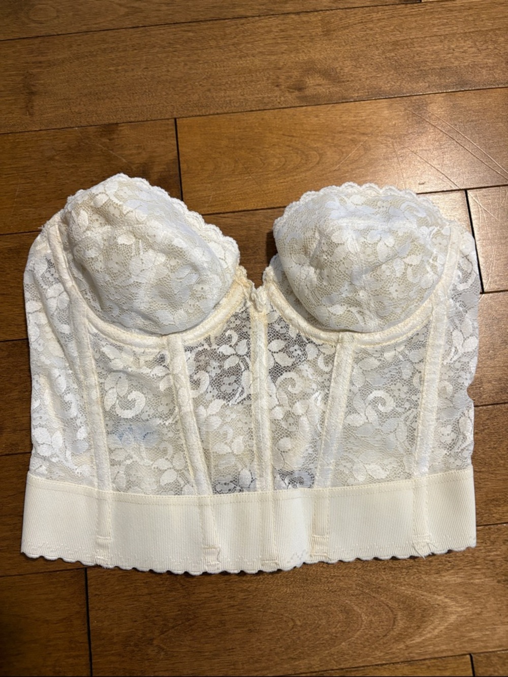 Vintage Cream Lace Longline Strapless Bustier Bra